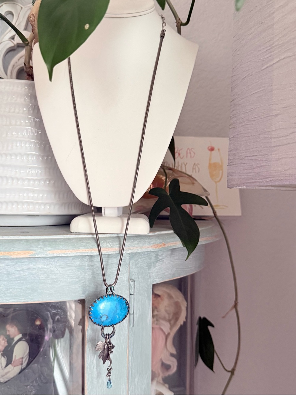 Mariana Silver Tone Long Blue Teardrop Pendant Necklace
